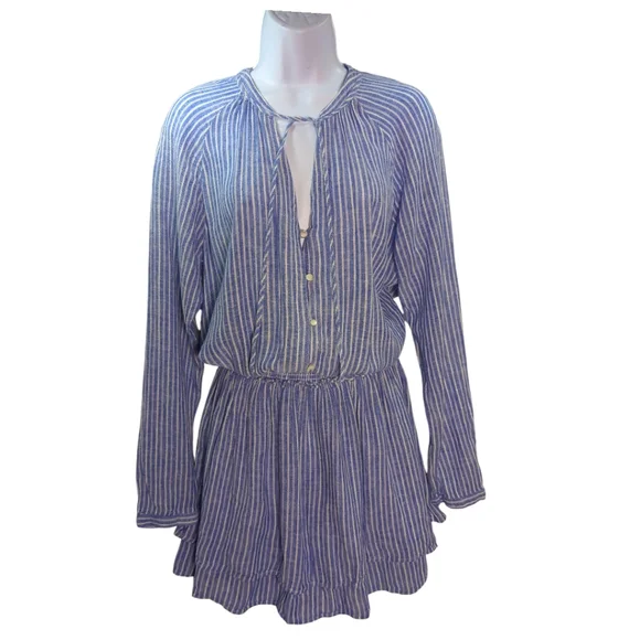 Rails Striped Summer Linen Dress Tiered Ruffle Skirt Sz Medium - Picture 5 of 12